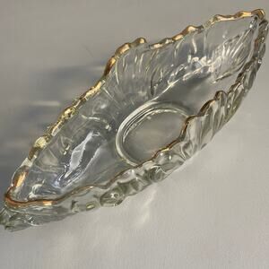 Jeannette Glass Gondola Centerpiece Mid-Century Art Deco Bowl with Gold Trim